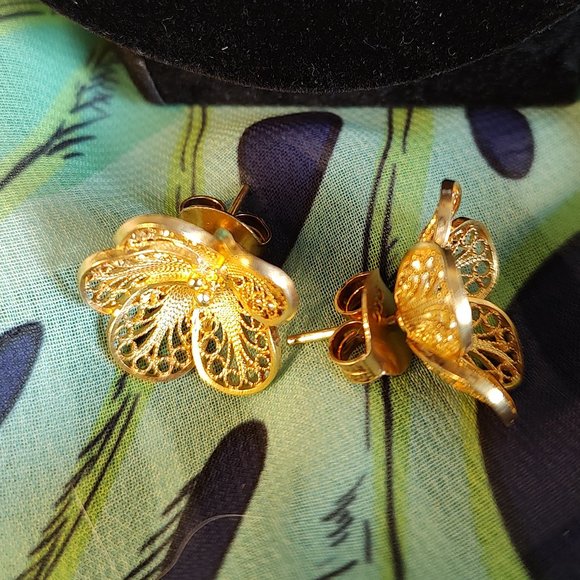 Filigree Earrings and necklace, 100% handmade 18 K gold plated silver 925. - Picture 9 of 11